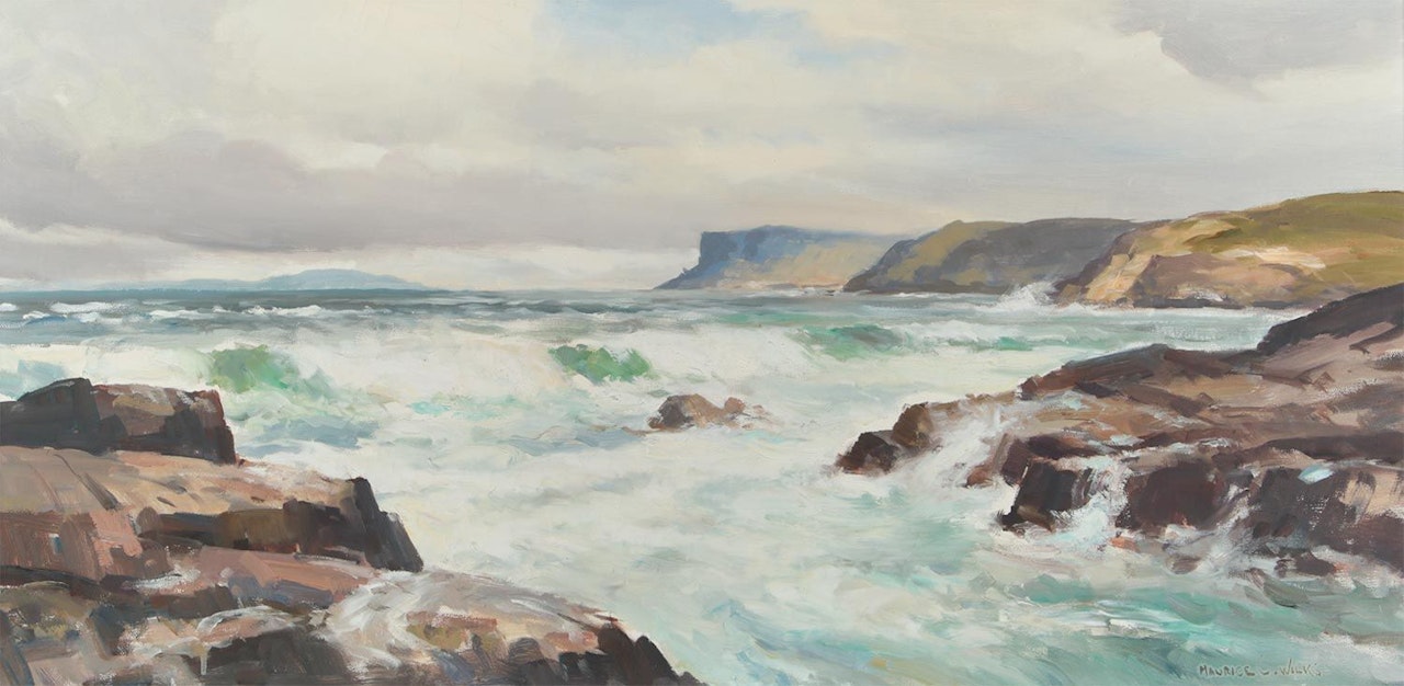 "ROUGH SEAS AT BALLYCASTLE, COUNTY ANTRIM" by Maurice Canning Wilks