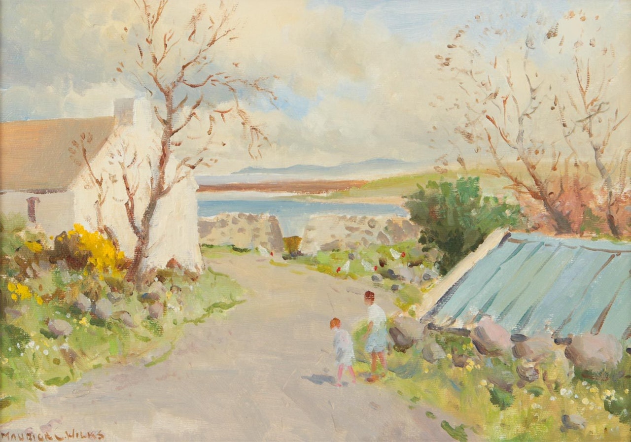 "COTTAGES ON THE ATLANTIC DRIVE, DONEGAL" by Maurice Canning Wilks