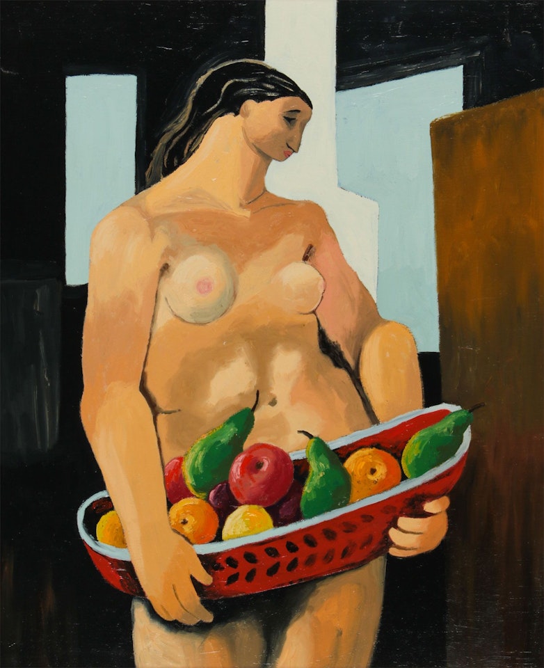 "FEMALE NUDE WITH A BASKET OF FRUIT" by French School