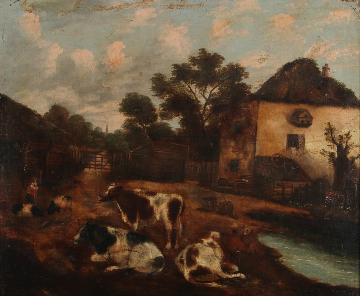"CATTLE IN A FARM YARD" by English School
