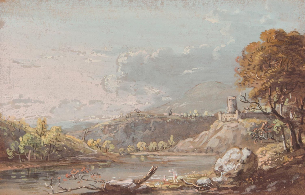 "DISTANT CASTLE IN THE MOUNTAINS" by English School