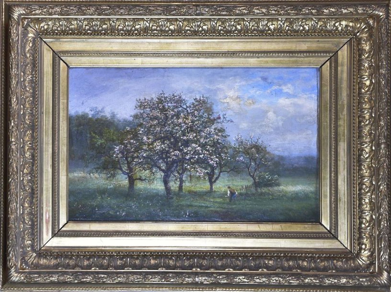 Apple orchard in bloom by French School