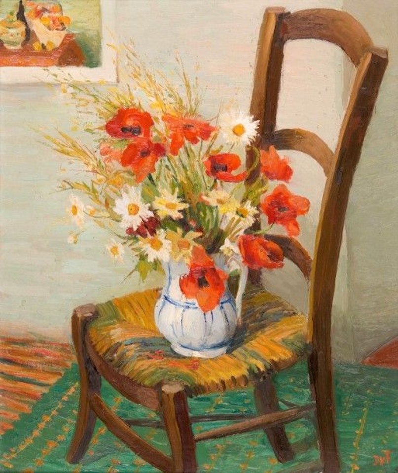 Still life with a bouquet of flowers on a chair by Marcel Dyf