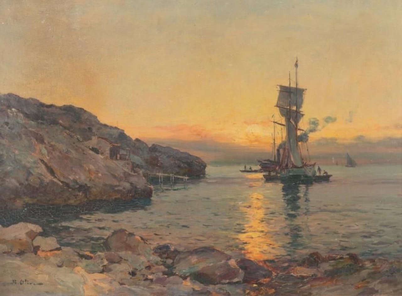 Ship on the coast by Jean Baptiste Olive