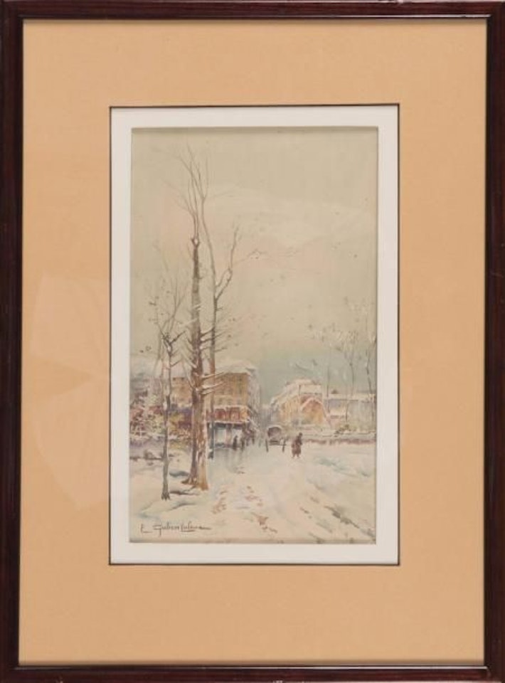 Snowy street by Eugene Galien-Laloue