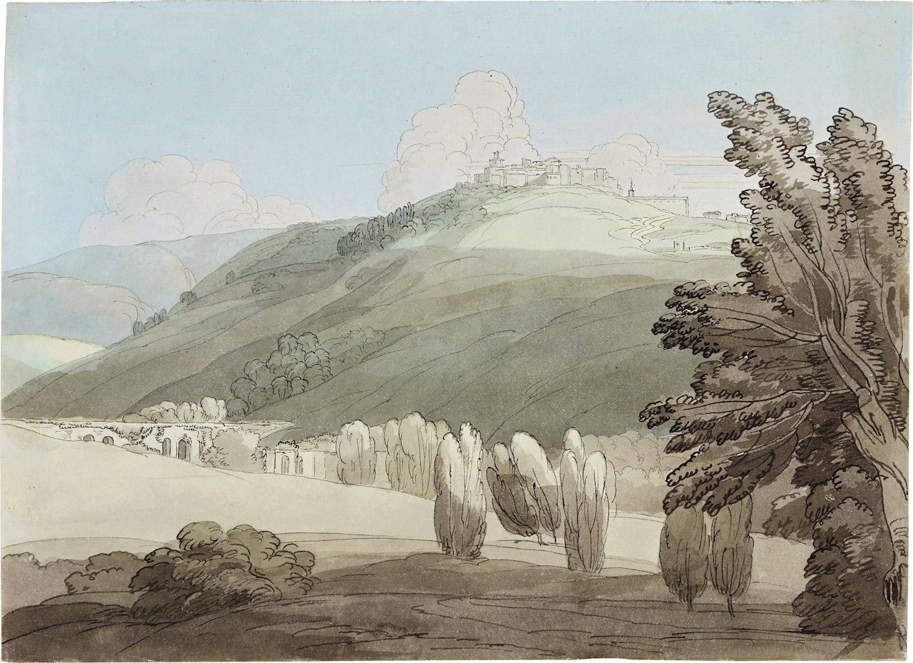 Castel Madama, above the River Aniene, near Tivoli by Francis Towne