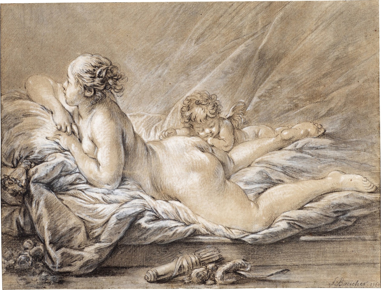 Recumbent Female Nude, with Cupid by Francois Boucher