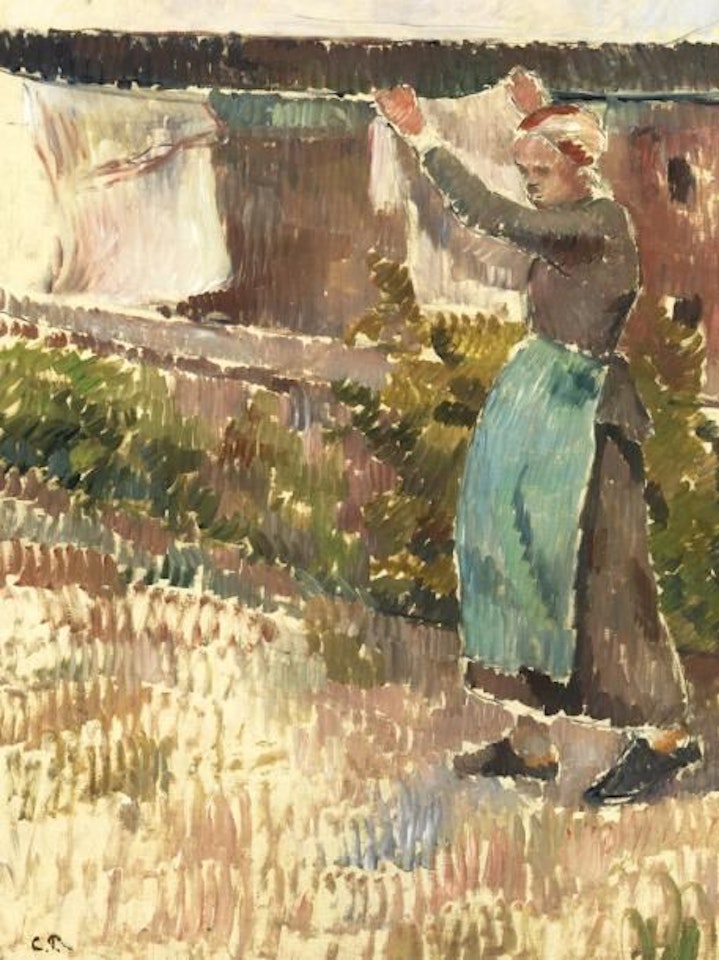 Femme étendant du linge (Éragny) by Camille Pissarro