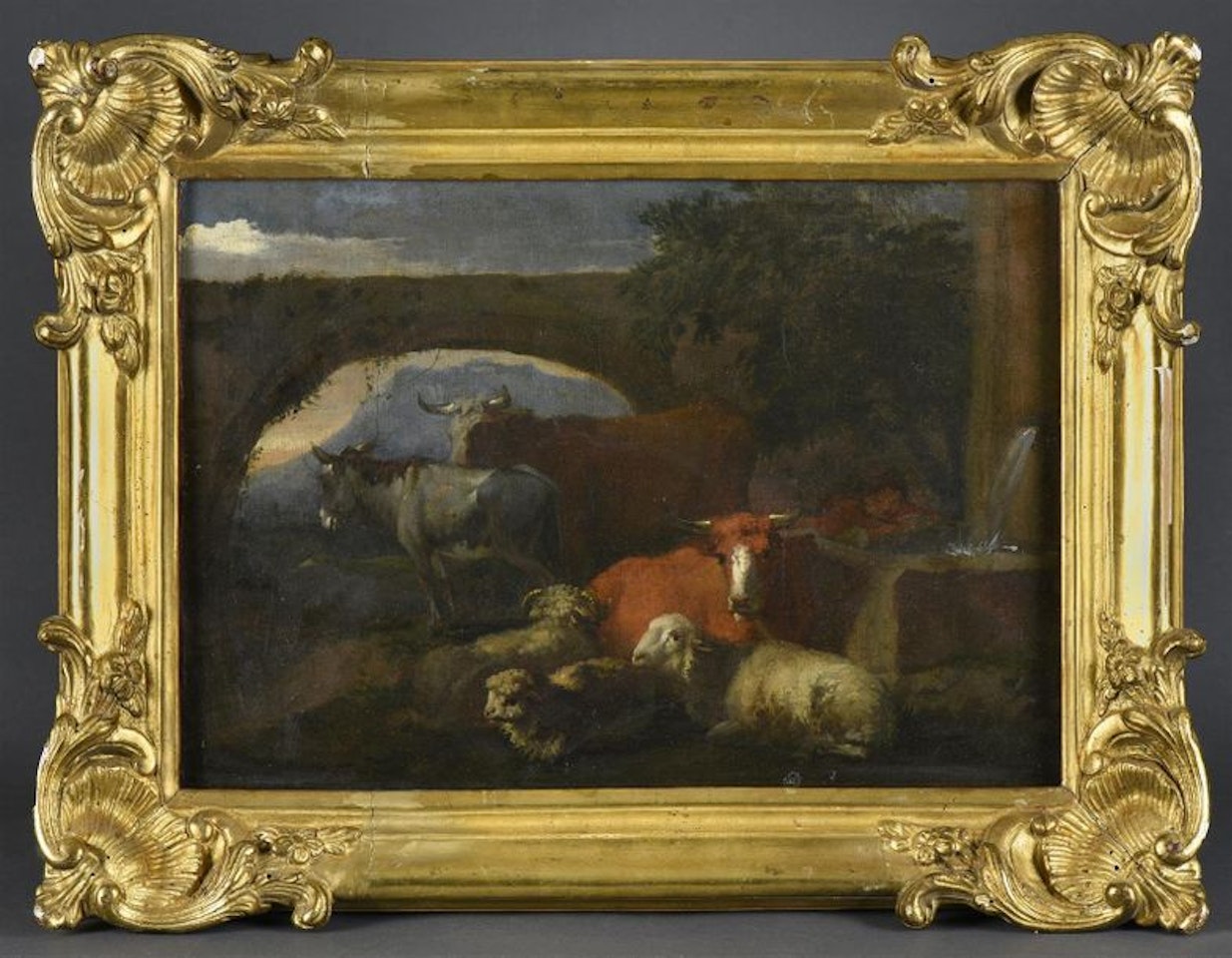 Young shepherd drinking from the fountain by Dutch School