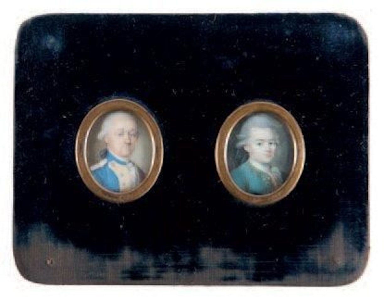 Portrait of a landwer officer and his son in embroidered clothing by French School