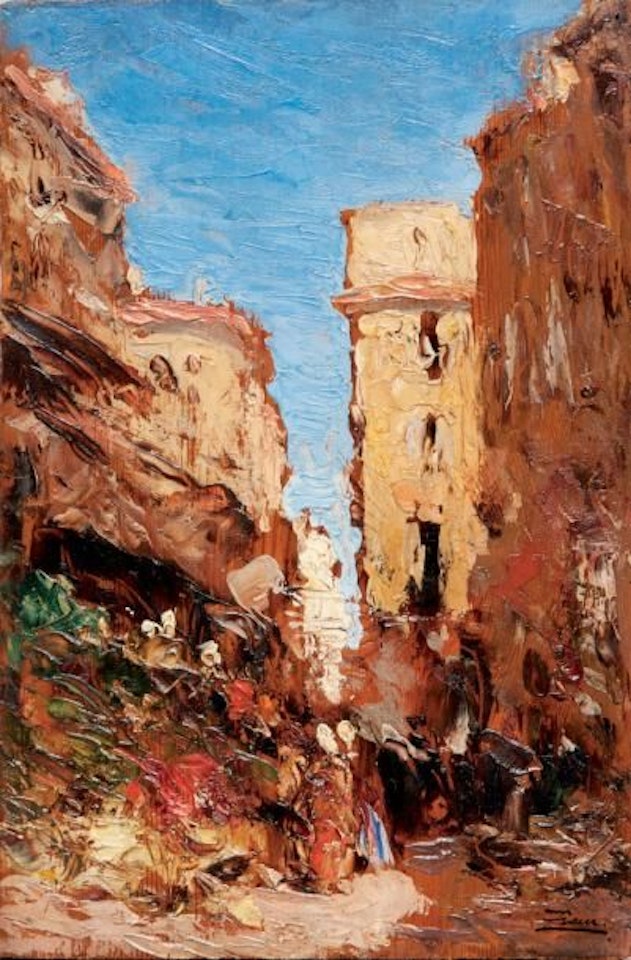 Market in the streets of Marseille by Félix Ziem
