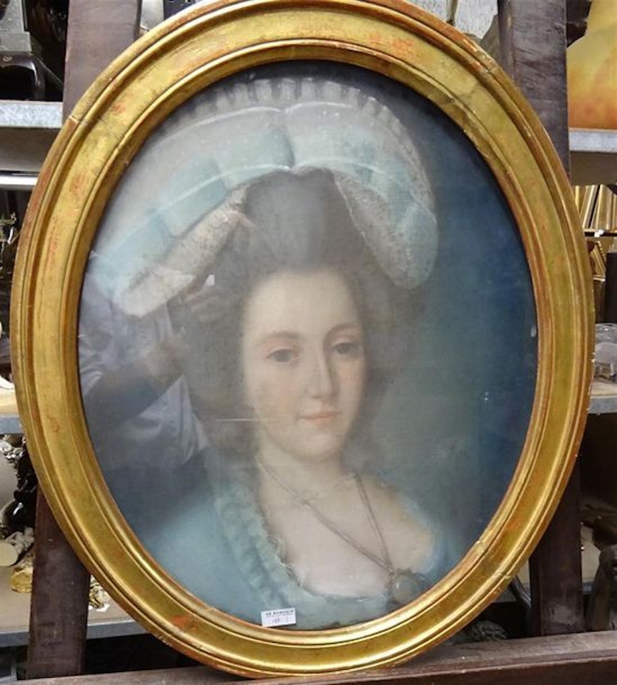 Portrait of a woman in a blue dress by French School