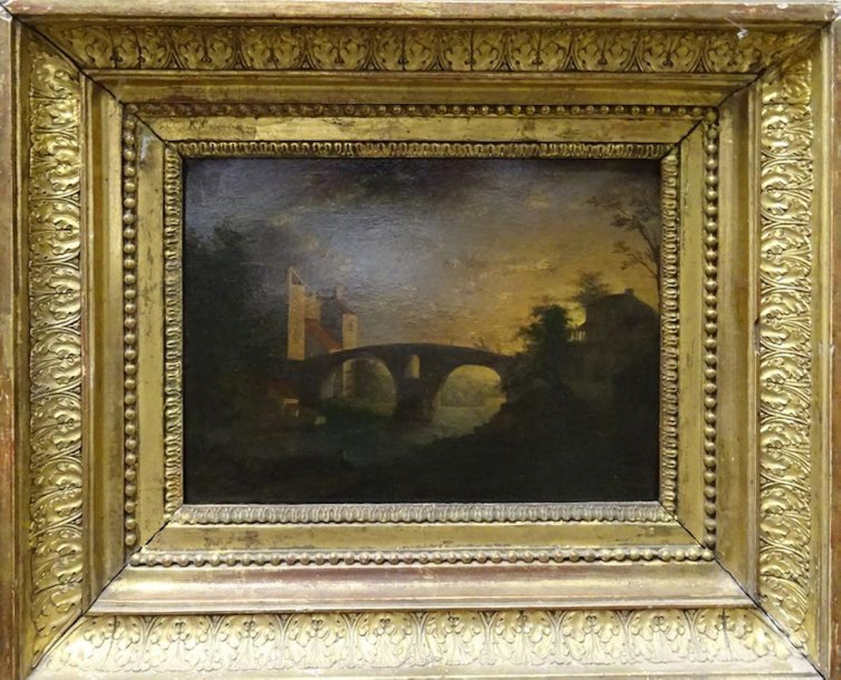 The bridge at dusk by French School