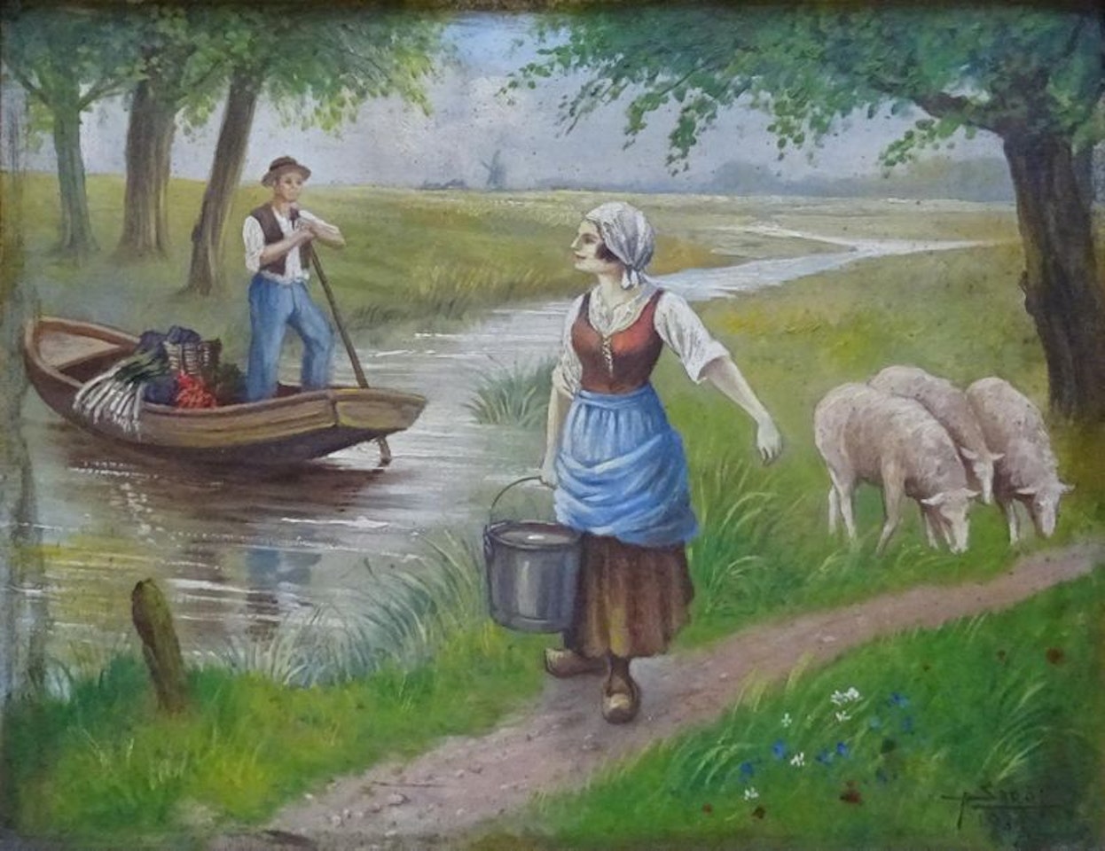 The milkmaid and the market gardener by French School