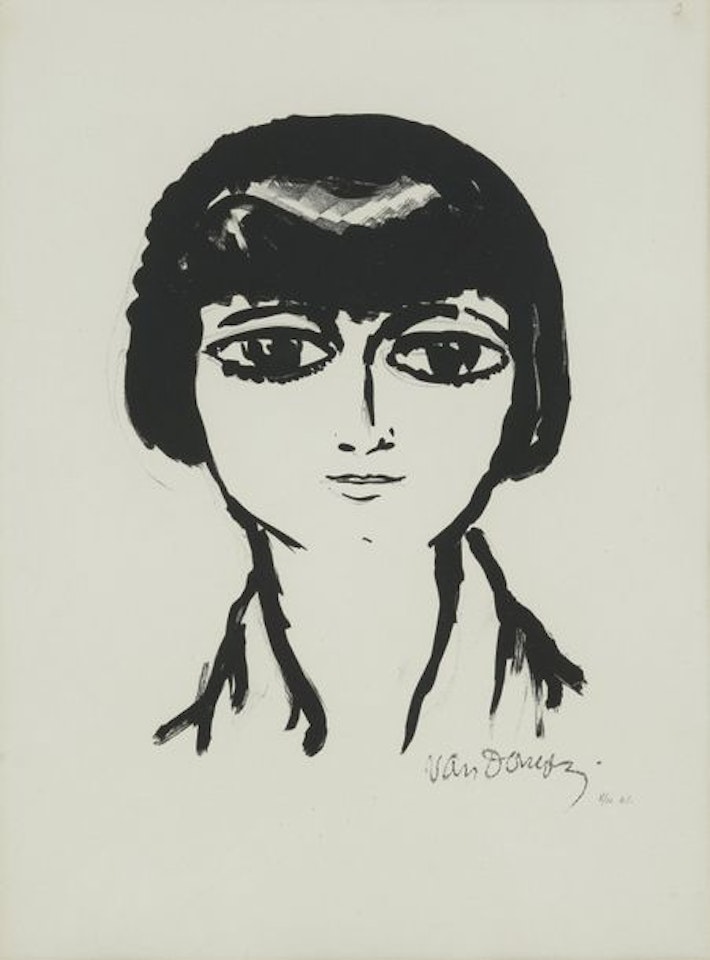Jeune femme aux cheveux noirs et écharpe rouge by Kees van Dongen