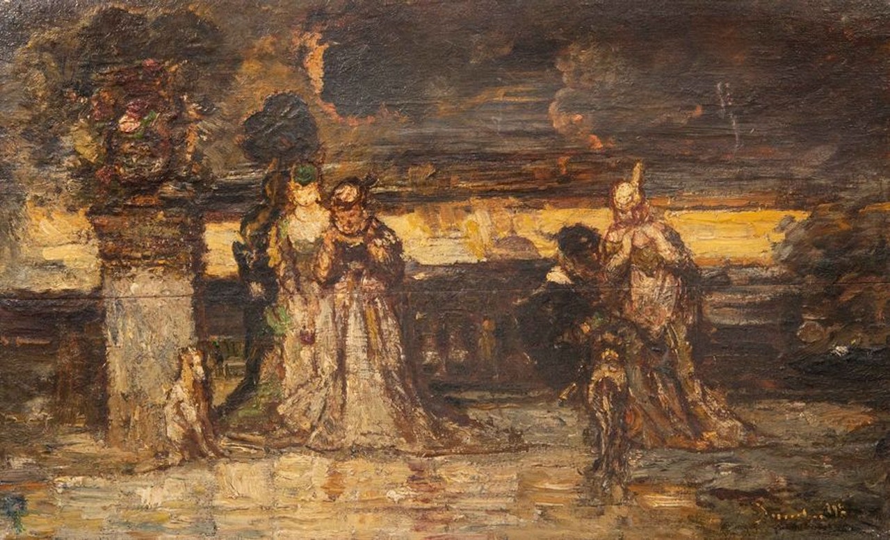 Night park scene by Adolphe Monticelli