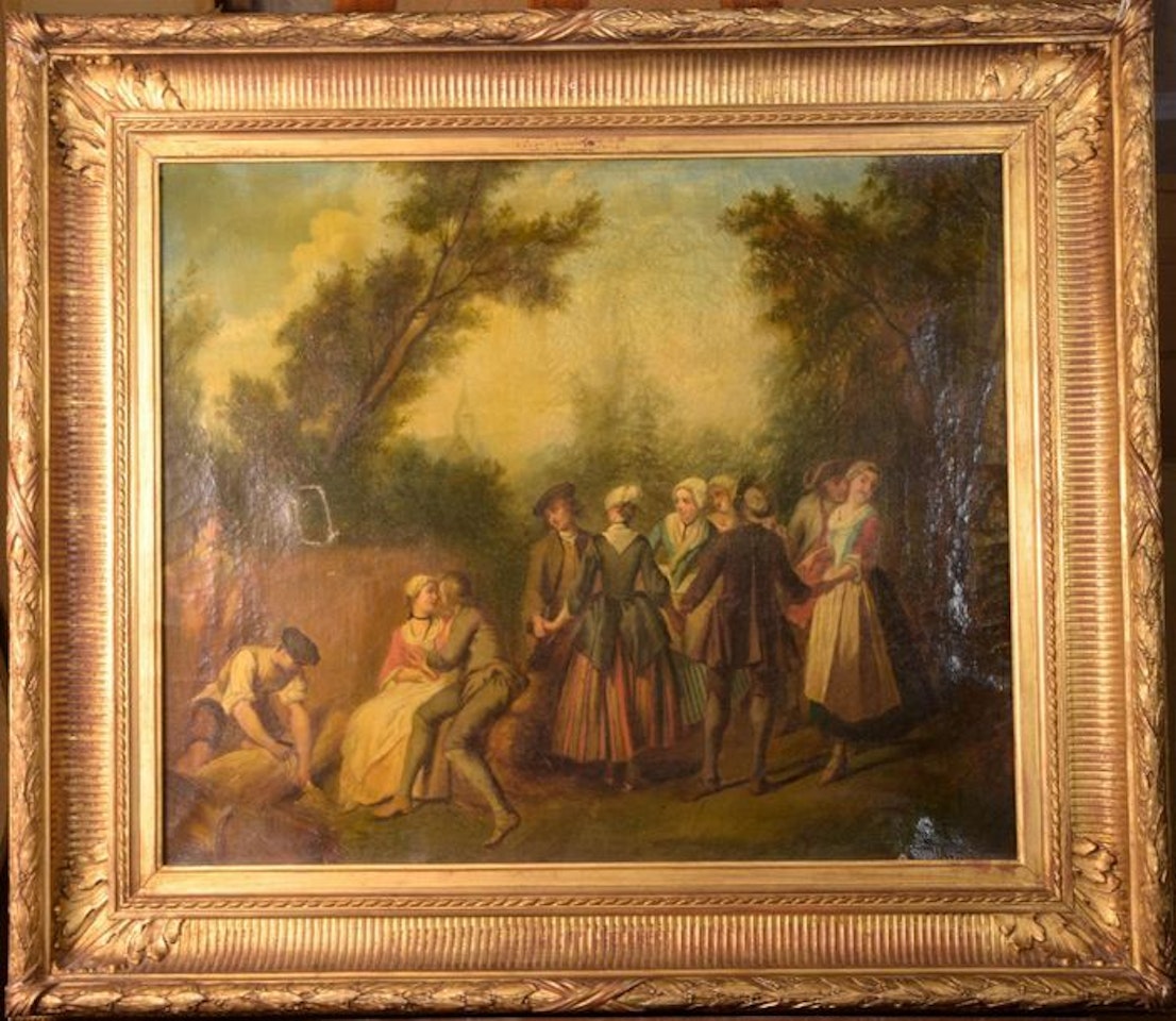 Ball scene against a landscape background by French School