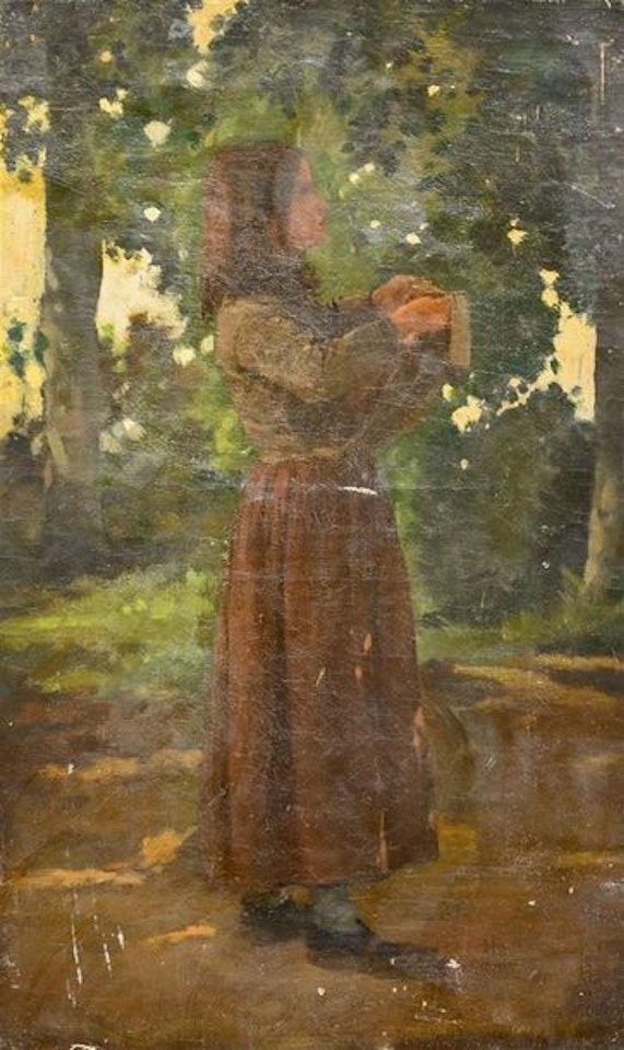 Young girl in an undergrowth by French School