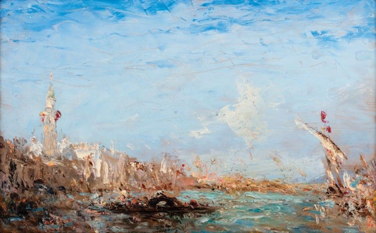 Gondole traversant le bassin by Félix Ziem