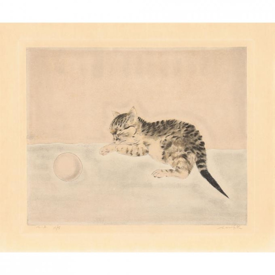 KITTEN SLEEPING NEAR A BALL by Leonard Tsuguharu Foujita