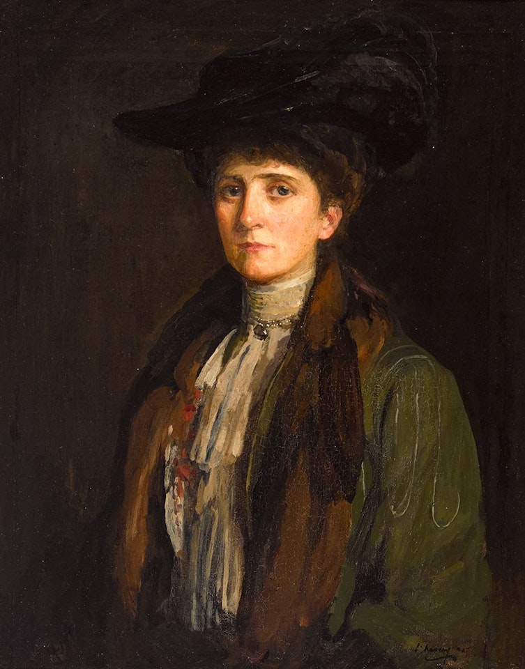 A LADY IN BROWN (THOUGHT TO BE MISS MARGARET EDITH BANNATYNE) by John Lavery