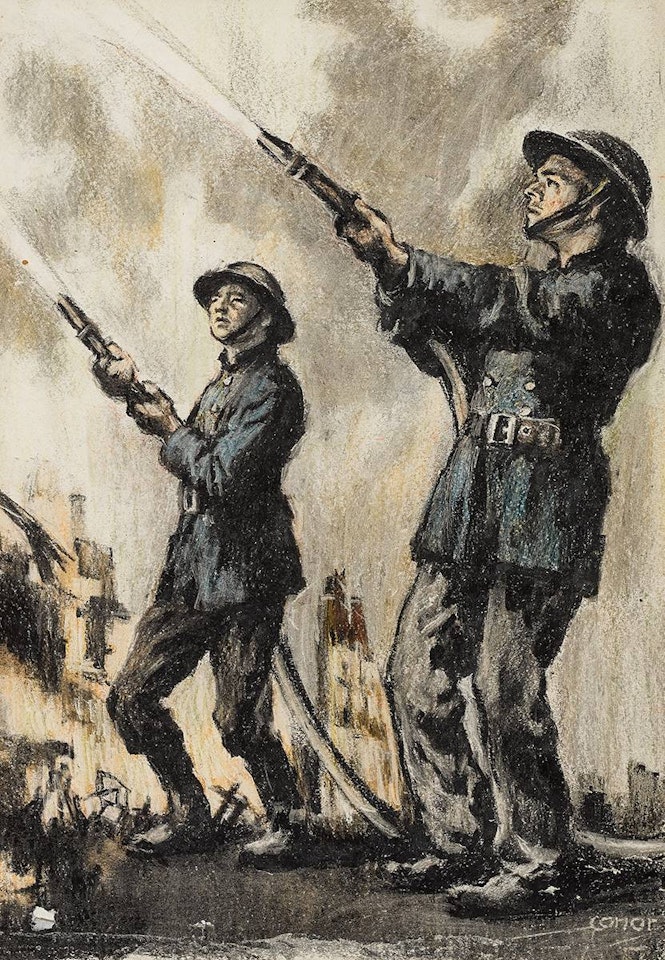 FIREMEN, AFTER THE BLITZ, BELFAST by William Conor