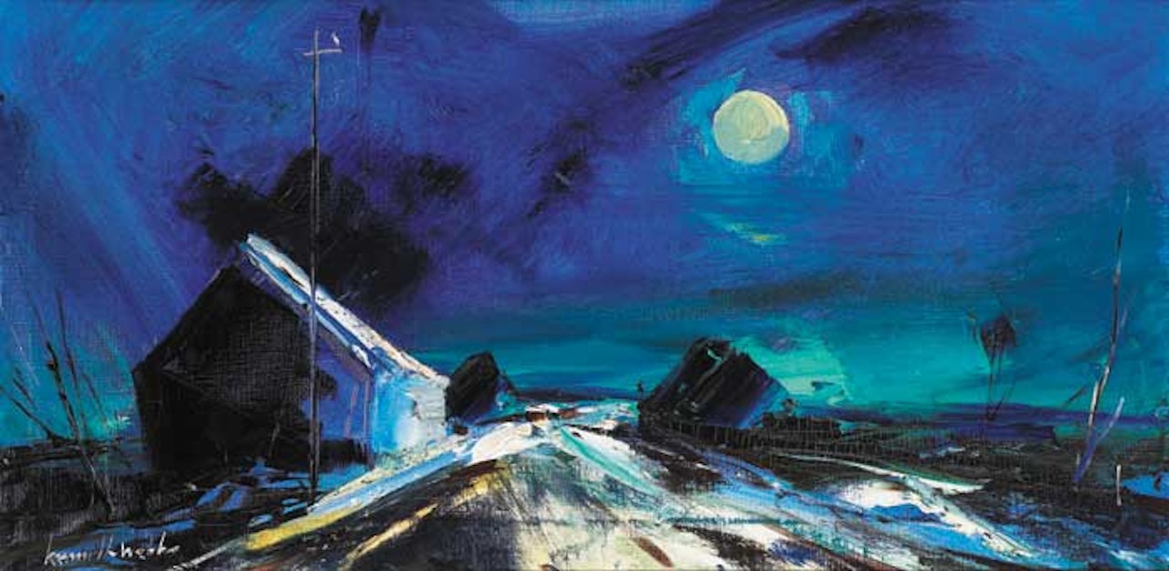 ROADSIDE COTTAGES BY MOONLIGHT by Kenneth Webb