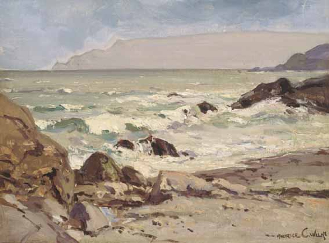 WAVES BREAKING ON A ROCKY SHORE by Maurice Canning Wilks