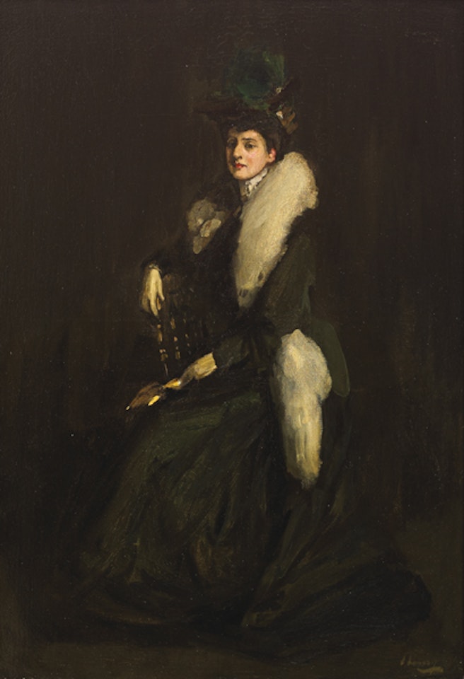 LADY IN GREEN (MRS. CARA H.) by John Lavery