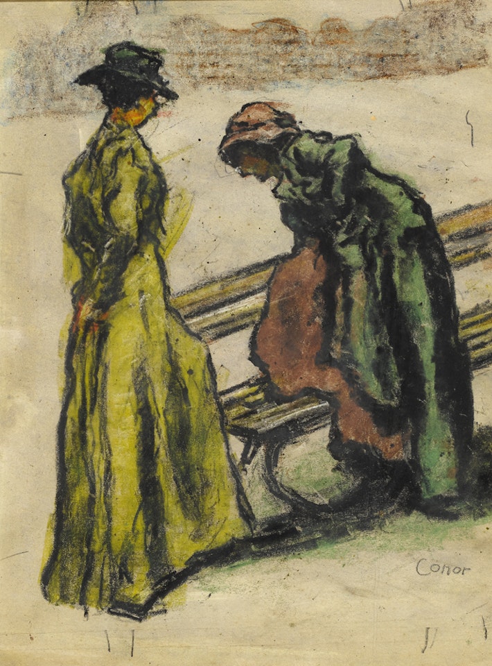 LADIES BY A PARK BENCH by William Conor