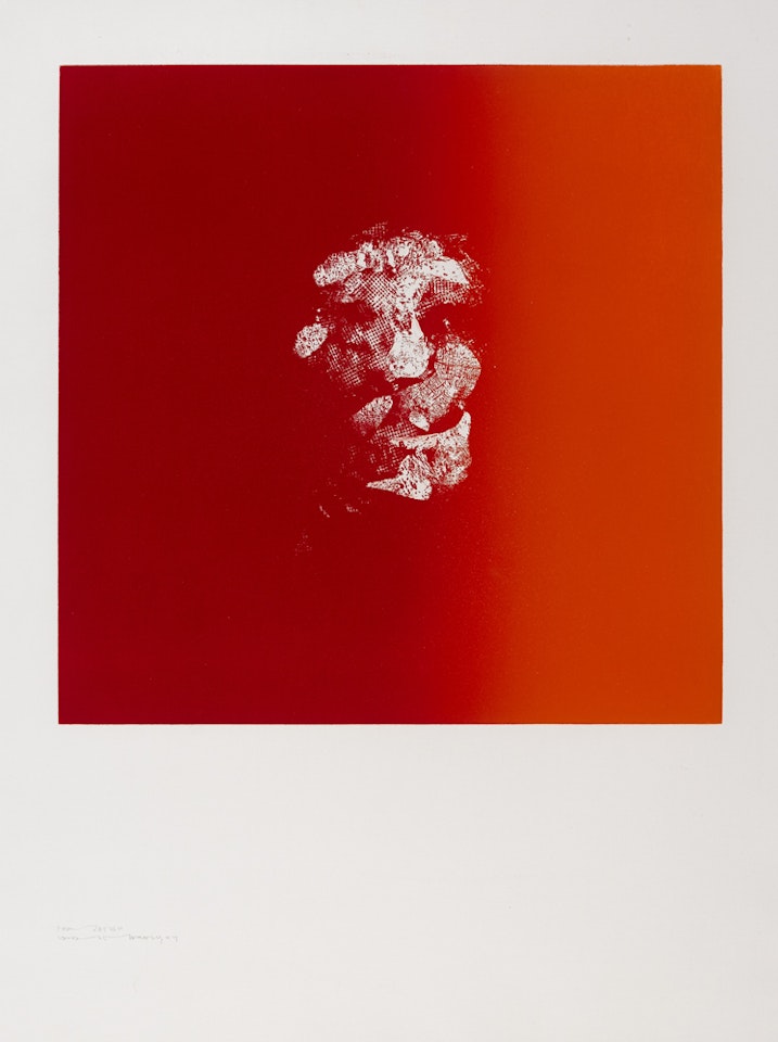 VISAGE SUR FOND ROUGE ORANGÉ [HEAD ONA RED GROUND] by Louis Le Brocquy