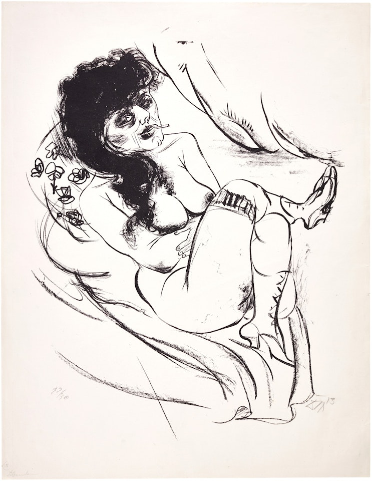 Liegender Akt (Sitzende mit Zigarette) (K. 54) by Otto Dix