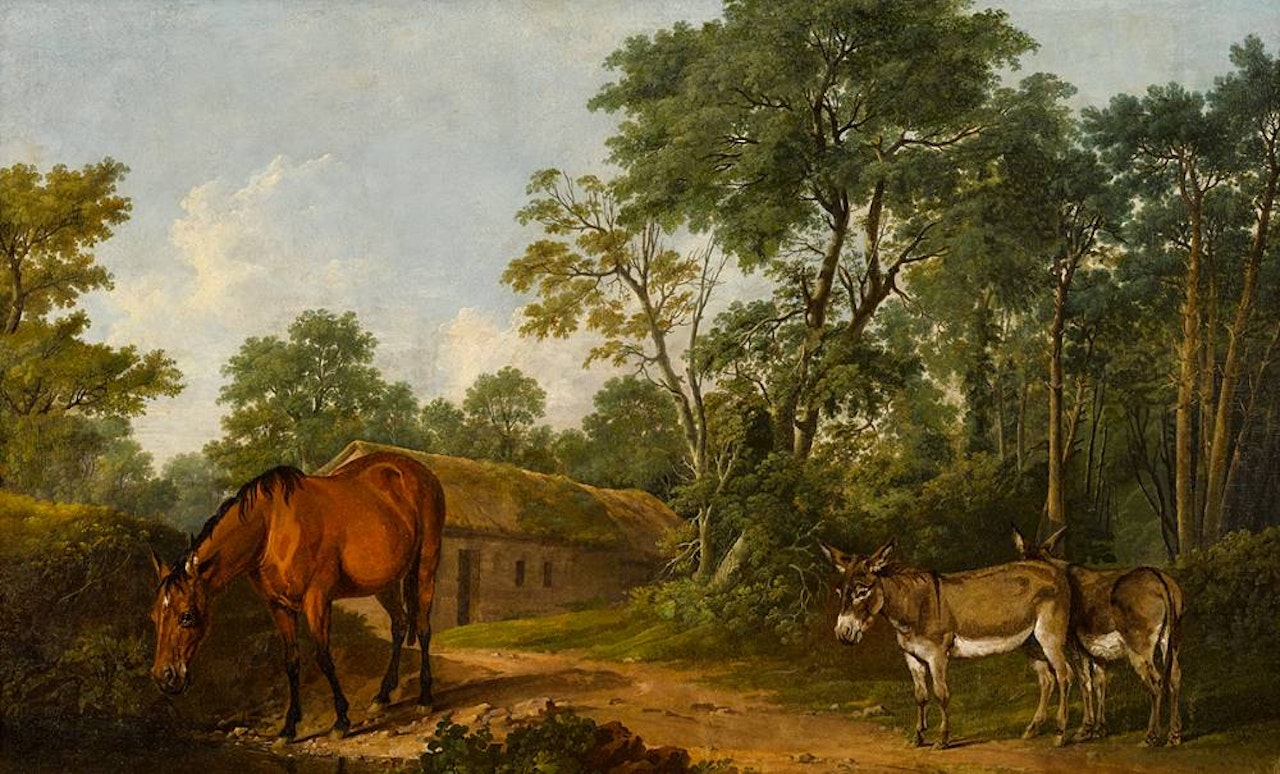 HORSES AND DONKEYS IN WOODED LANDSCAPE by Thomas Roberts