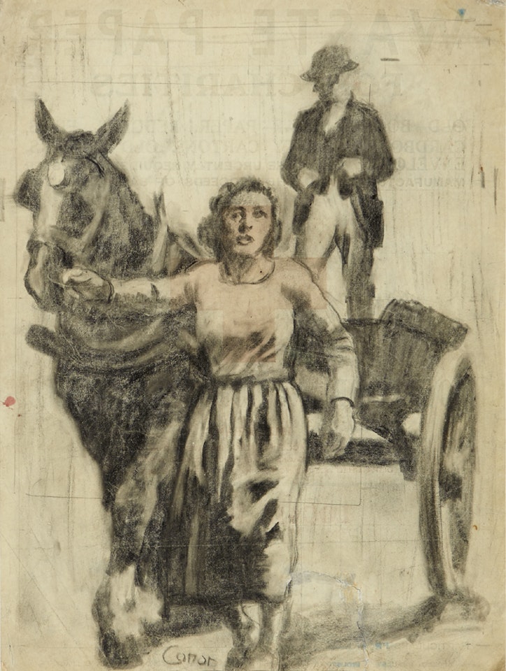 WOMAN WITH HORSE AND CART by William Conor