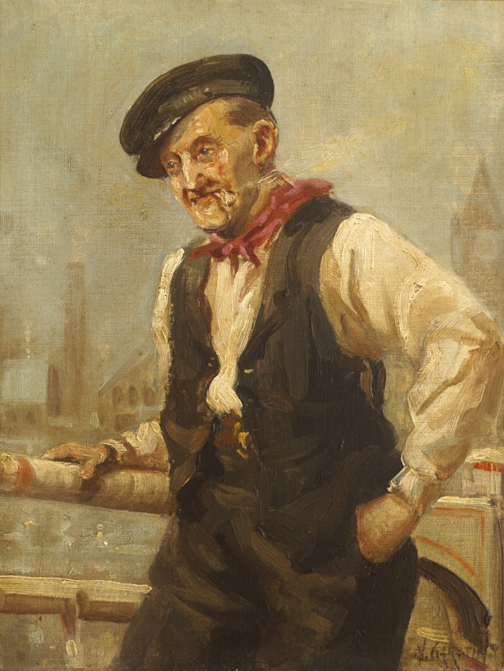 MAN SMOKING A PIPE by Norman Garstin