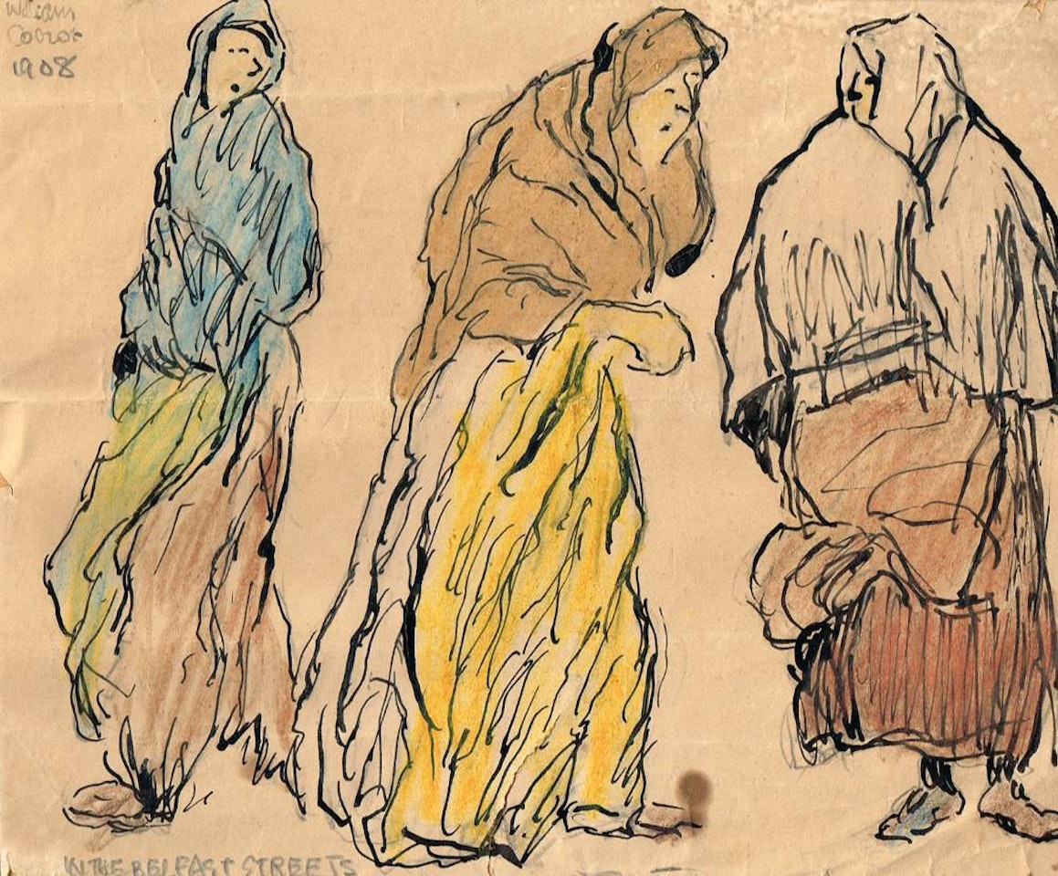 IN THE BELFAST STREETS; MEETING AT THE CUSTOM HOUSE STEPS by William Conor