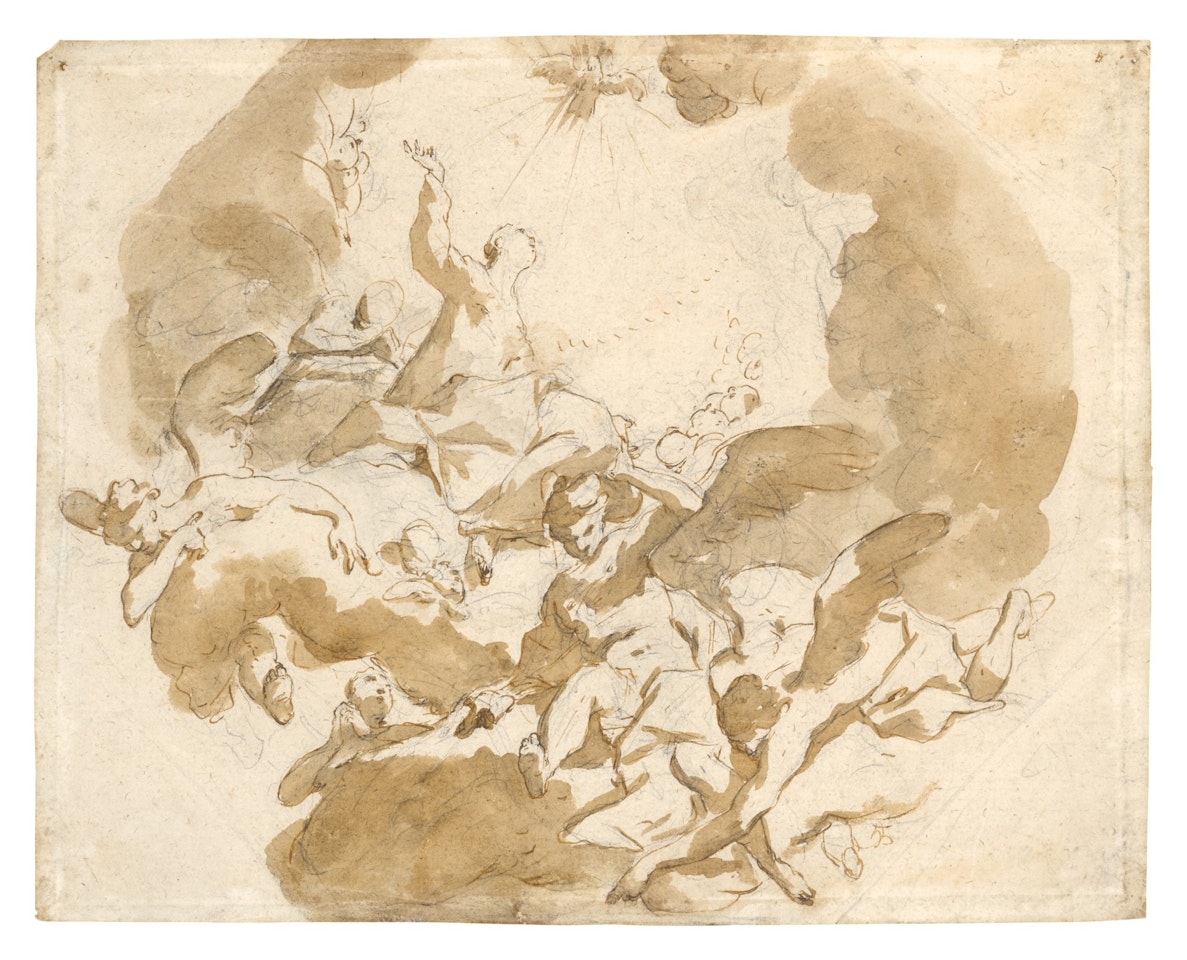 Recto: Study for the Assumption of the Virgin Verso: Studies of Drapery and two legs by Giovanni Battista Tiepolo