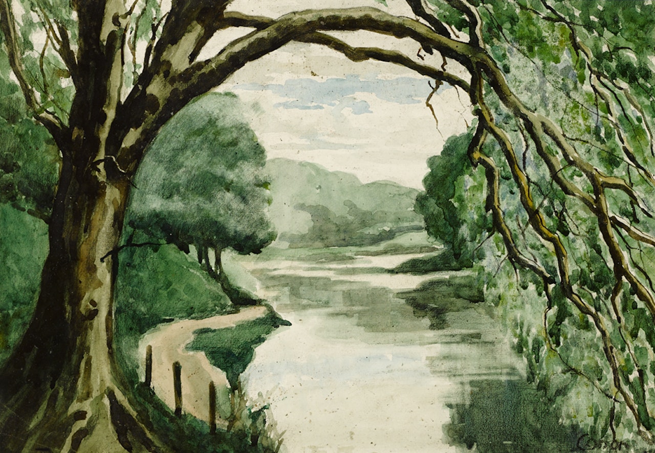 RIVERSCAPE II (WITH RIVERSCAPE I IN CRAYON ON REVERSE) by William Conor