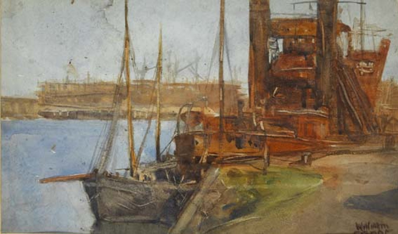 THE DREDGER - YORK DOCK, (BELFAST) by William Conor