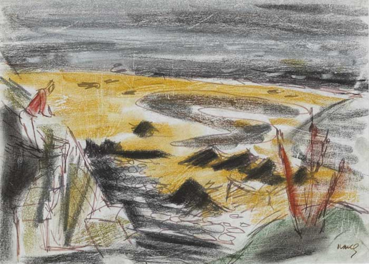 FIGURE ON A BALCONY OVER A BEACH by Norah McGuinness