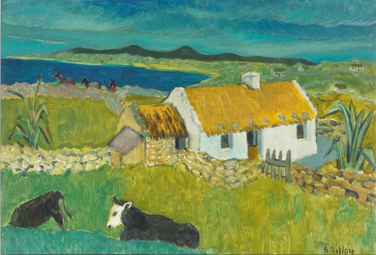 CATTLE AND COTTAGE by Gerard Dillon