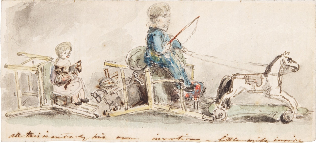 The artist"s children playing "the coach driver": probably John Charles Constable (1817-1847) and Maria Louisa (1819-1785) by John Constable