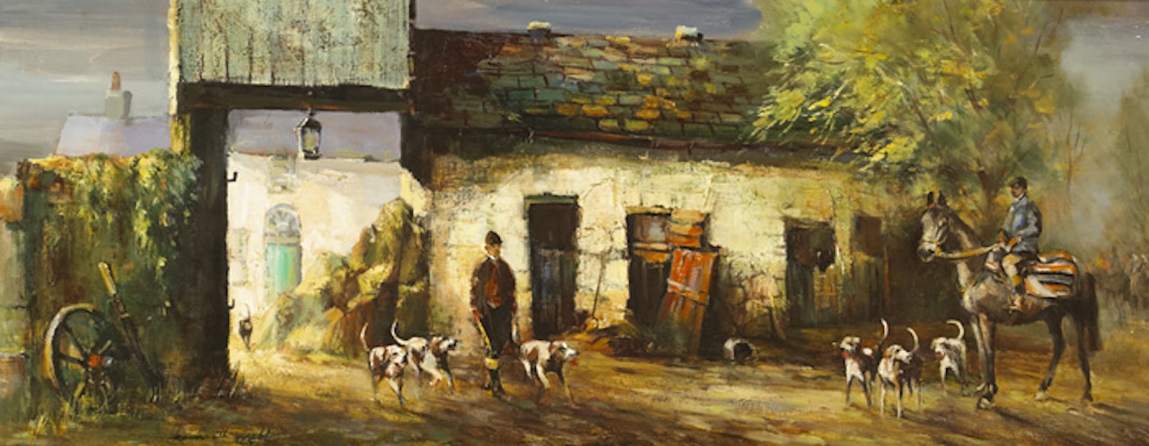FARMYARD SCENE WITH HORSE AND HOUNDS by Kenneth Webb
