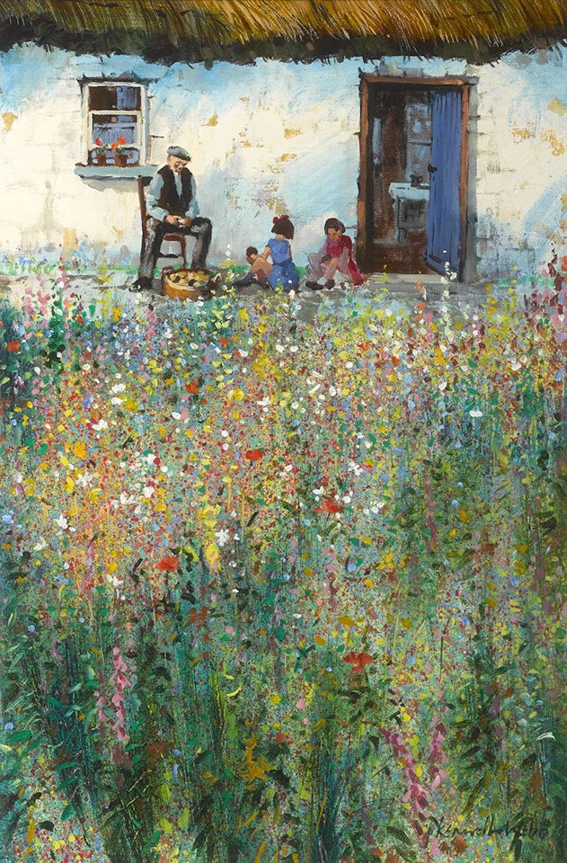 COTTAGE WITH FIGURES AND GARDEN by Kenneth Webb