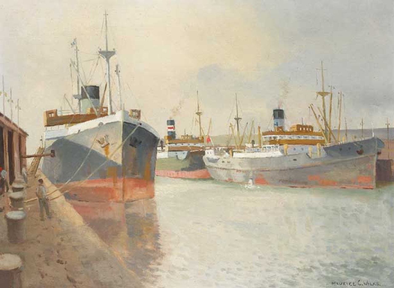 SHIPS IN YORK DOCK, BELFAST HARBOUR by Maurice Canning Wilks