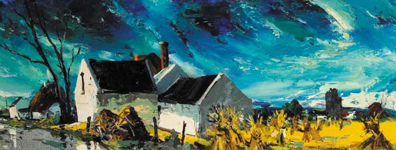 FARMHOUSES AND CORN STOOKS by Kenneth Webb