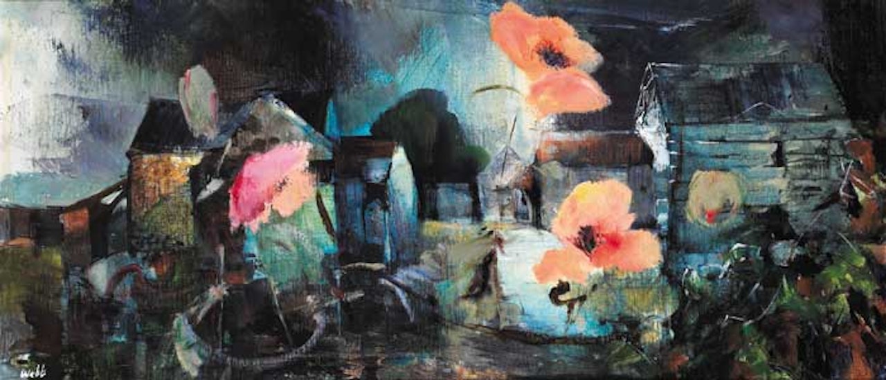 POPPIES AND FARM BUILDINGS by Kenneth Webb