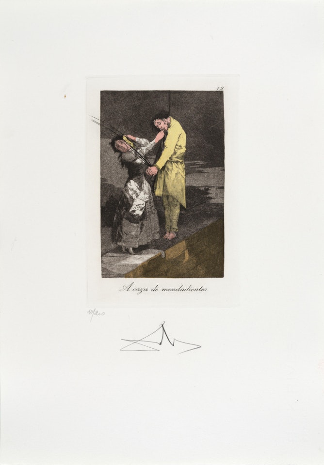 A caza de mondadientes, from Les caprices de Goya; A caza de dientes, from Los Caprichos, by Francisco Goya (2 works) by Salvador Dali