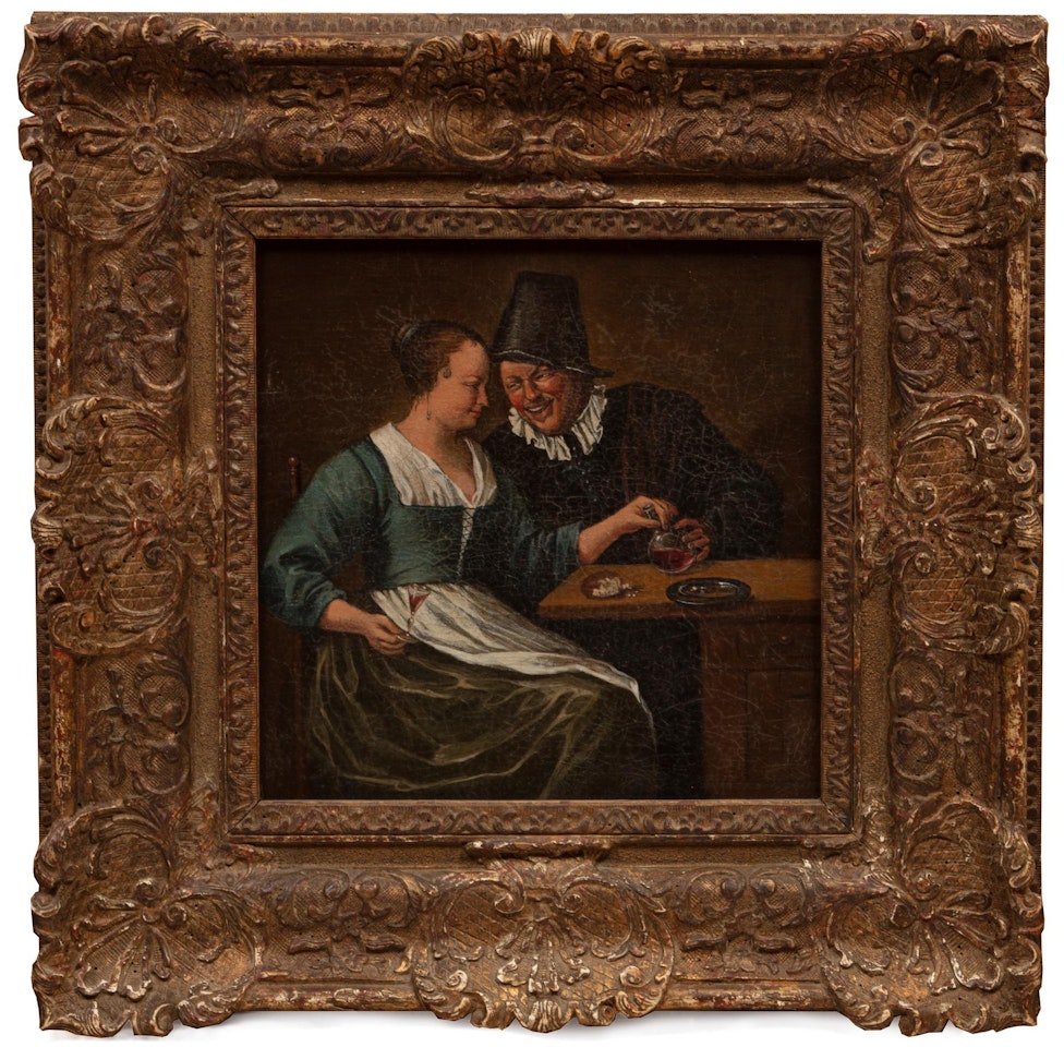 "Barmaid and Patron" by Dutch School