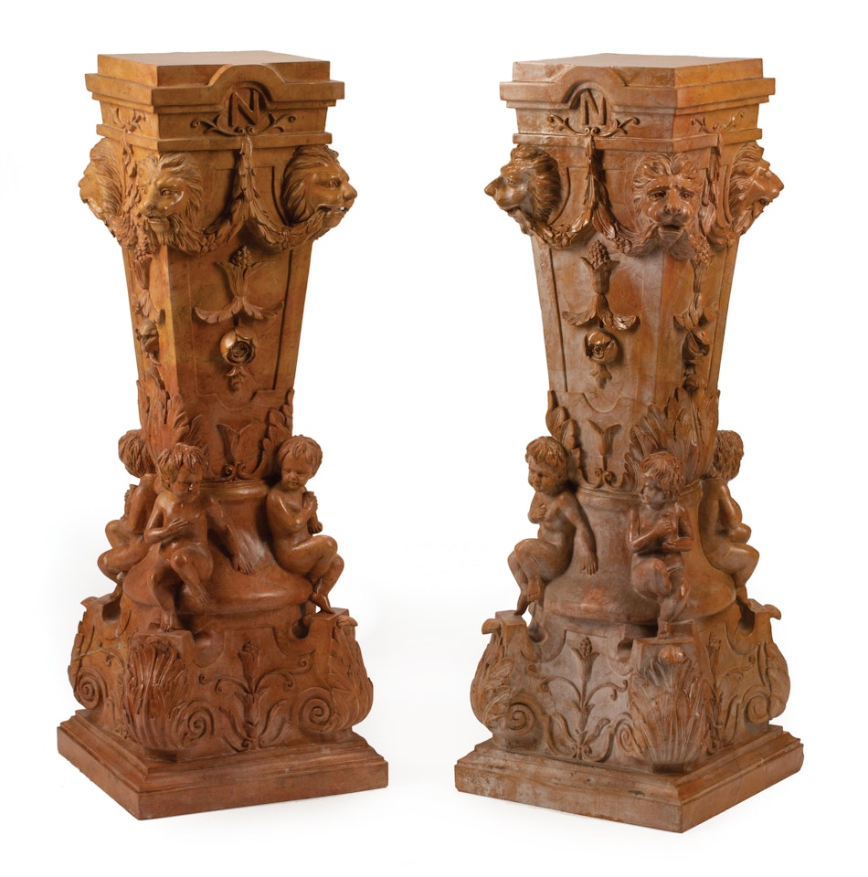 Pair of Baroque-Style Carved Marble Pedestals by Unknown (Baroque style)